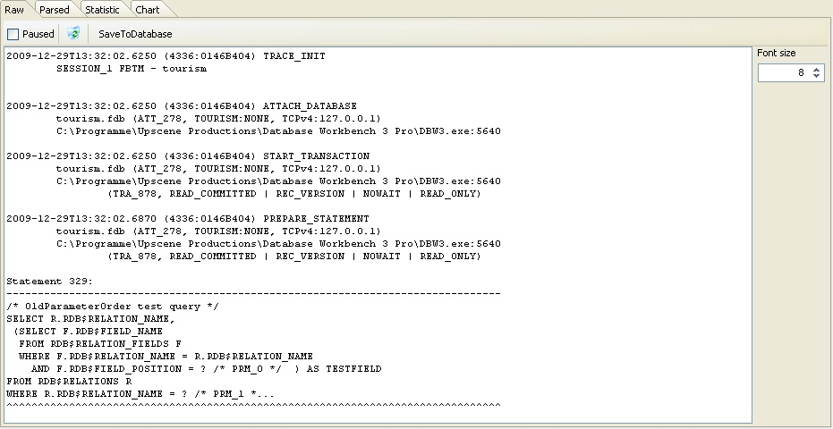 Received raw trace output