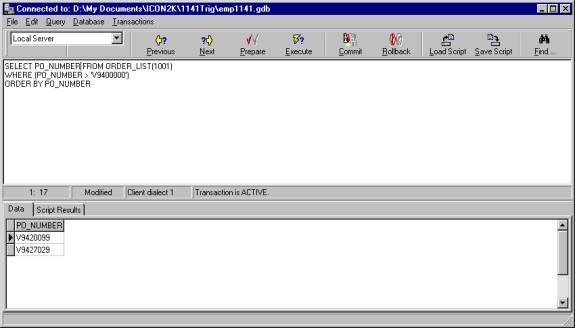 Executing a select procedure with input parameters